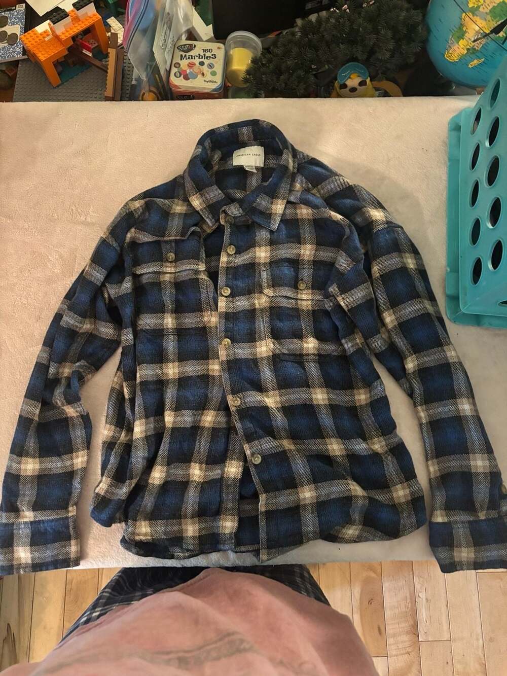 American Eagle Plaid Flannel Button Up Shirt Size XS Blue Brown